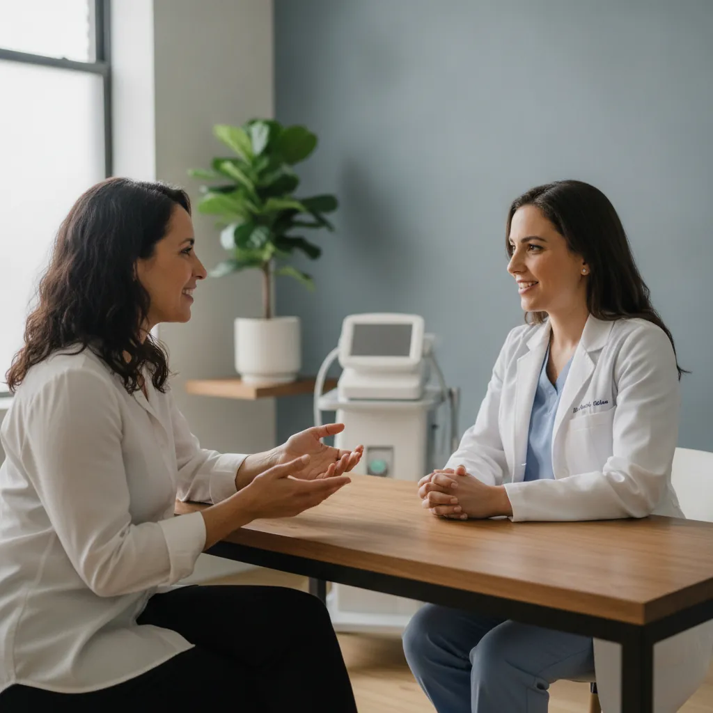 A calm dermatology consultation about hair regrowth after quitting vaping